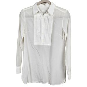 Banana Republic Silk Blend White Pintuck Collared Blouse Women's Size XS